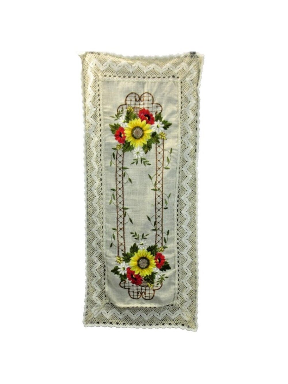Vintage Crocheted Lace Dresser Scarf TABLE Runner Cottagecore Grandmacore